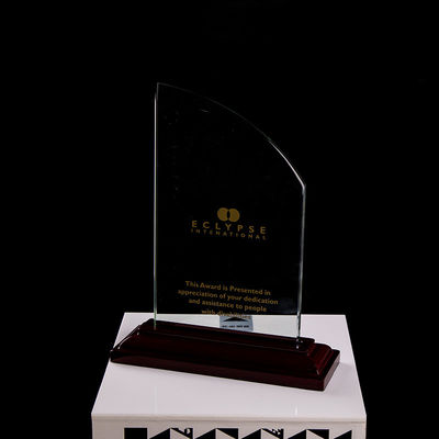 Customized shape laser engraving logo foil gold silver wooden base trophy