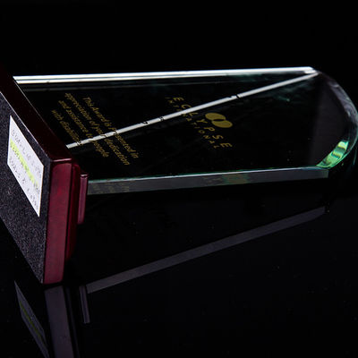 Customized shape laser engraving logo foil gold silver wooden base trophy